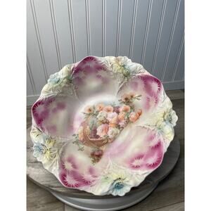 Antique RS Prussia Red Mark Bowl Mold 96 Snowball Rose Lilac Purple Suhl Germany